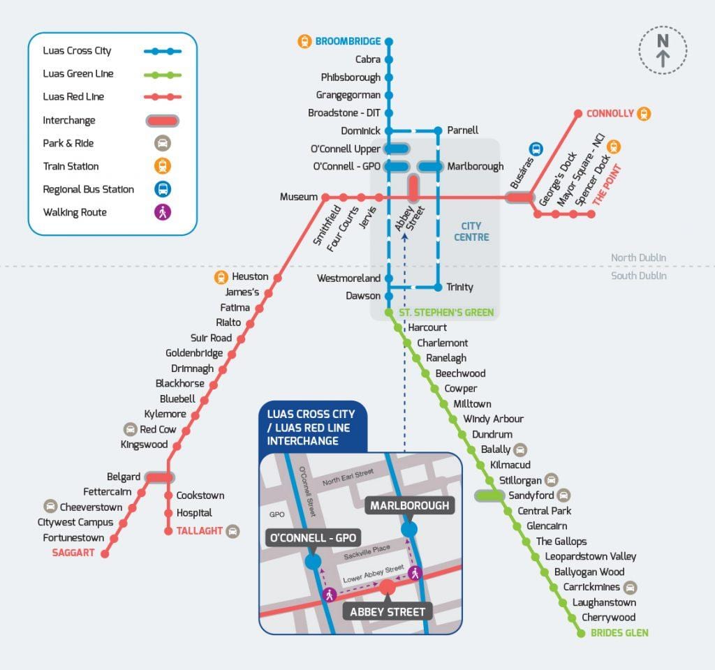 Luas کراس شہر کے راستے کا نقشہ